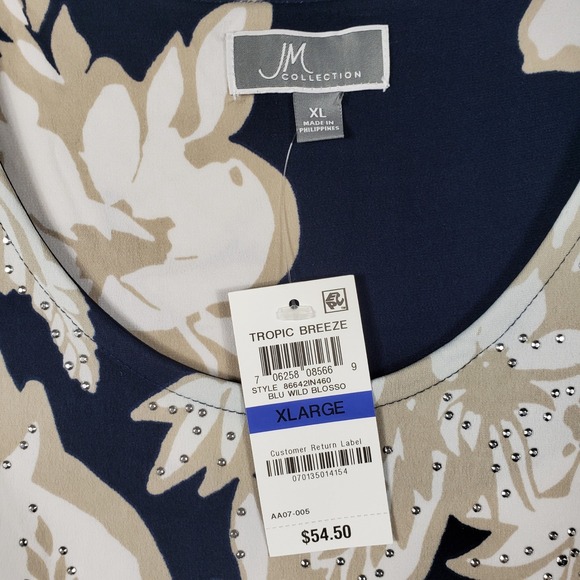 JM‎ Collection Tropic Breeze Navy Floral Lace Top Women's XL NWT Modern Classic - Picture 6 of 10